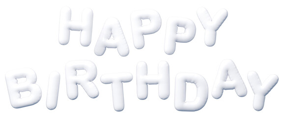 3D画像_風船_HAPPY BIRTHDAY_白