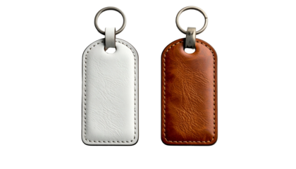 Two keychains one white, one brown, simple and clean