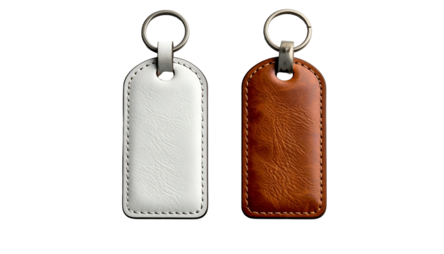 Two keychains one white, one brown, simple and clean