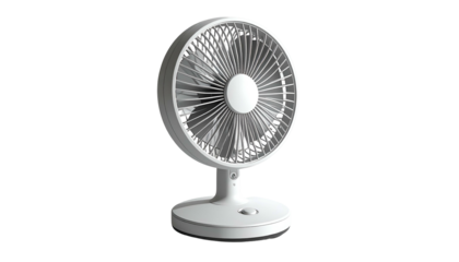 Small, modern white fan with round base and circular mesh grill