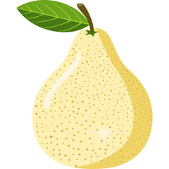 A single yellow pear with green leaf on transparent background isolated object illustration