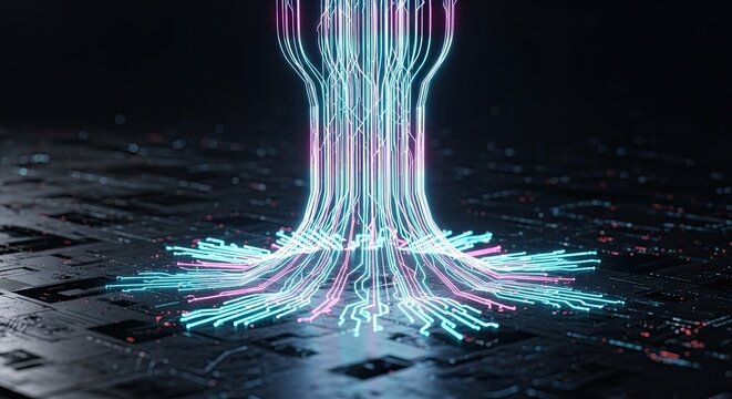 Abstract Digital Data Flow on Circuit Board.