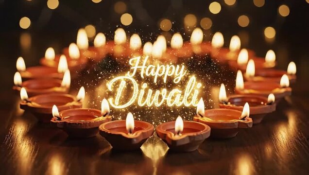 Glowing Diya Lamps Arranged In A Circle For Happy Diwali Celebration