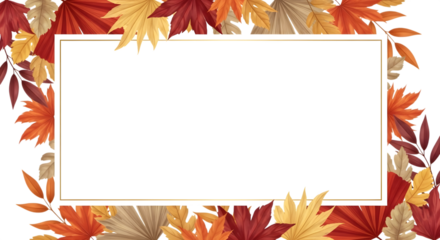 Autumn leaf border with a blank white rectangle in the center, isolated on transparent background