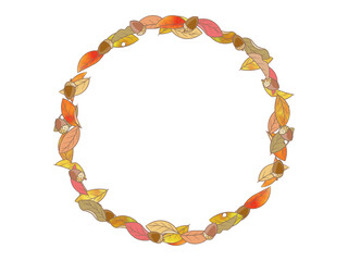 紅葉した葉とドングリのフレーム