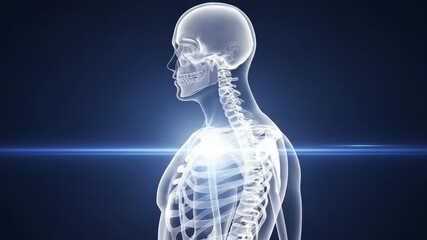 Glowing human skeleton rotating scan medical animation - Powered by Adobe