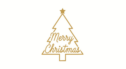 Elegant golden outline of a Christmas tree adorned with the festive greeting "Merry Christmas" and a star at its apex, set against a clean white background.
