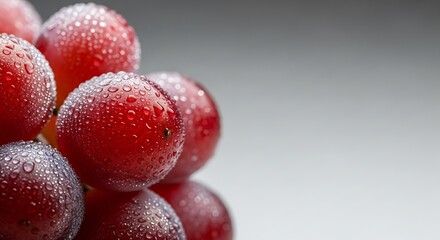 Close up of fresh red grapes with water droplets