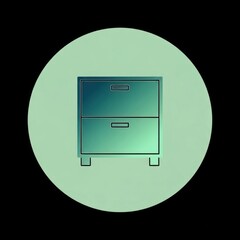 Modern two drawer cabinet icon inside a light green circle on black background
