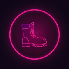 Neon boot illustration inside a pink circle suitable for commercial use