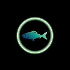 Neon fish icon on black background for design and digital concepts