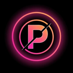 Neon illuminated letter p with prohibition symbol against a black background