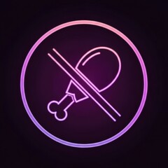 Neon illustration of a chicken leg icon crossed out on a black background