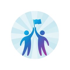 People raising flag symbolizing success achievement teamwork collaboration