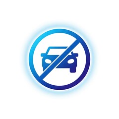 Prohibited vehicle symbol icon of a car crossed out in a blue circle