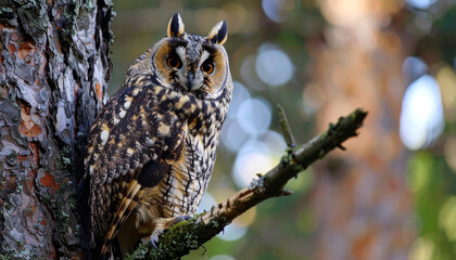 An owl was on a tree branch during the day