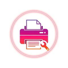 Printer icon with a wrench suggests repair maintenance and technical support