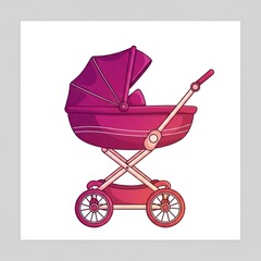 Pink baby stroller vector illustration isolated on white background