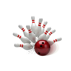 Dynamic bowling ball smashing pins in a powerful strike, capturing action and victory