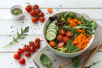 Salad bowl with tomatoes and cucumber