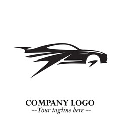 Car Running Fast Logo Symbol in Black on the White Background with Dynamic Speed Design