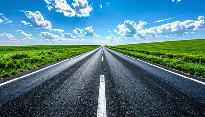 Fototapeta premium Straight road through green fields