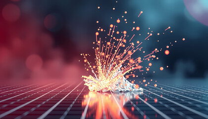 Colorful explosion of sparks and particles creating a dynamic scene in a dark, digital environment at night Generative AI