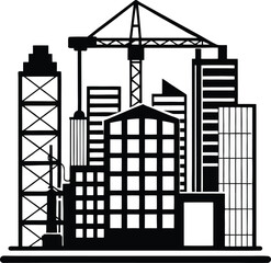 Black and White Urban Construction City Skyscraper Vector Icon