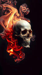 Skilfully crafted skull surrounded by swirling flames and smoke presents a dramatic and captivating visual scene Generative AI