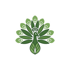 Vibrant green peacock logo with fanned tail feathers