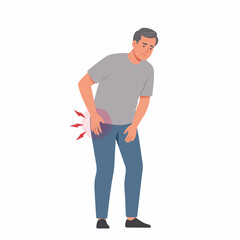 Flat Style Illustration of a Senior Man Experiencing Hip Pain Issue