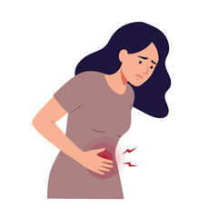 Flat Style Woman Suffering Abdominal Pain Illustration Disease Healthcare
