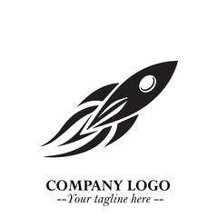 Rocket Logo Symbol in Black on the White Background with Modern Futuristic Space Design