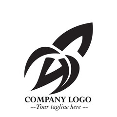 Rocket Logo Symbol in Black on the White Background with Modern Futuristic Space Design