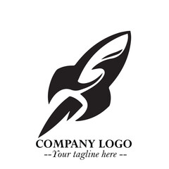 Rocket Logo Symbol in Black on the White Background with Modern Futuristic Space Design