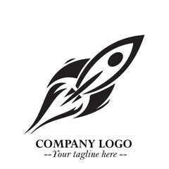 Rocket Logo Symbol in Black on the White Background with Modern Futuristic Space Design