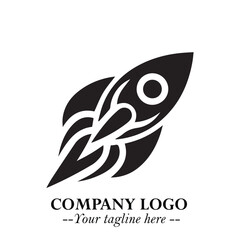 Rocket Logo Symbol in Black on the White Background with Modern Futuristic Space Design