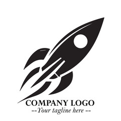 Rocket Logo Symbol in Black on the White Background with Modern Futuristic Space Design