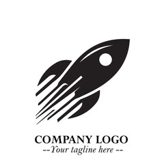 Rocket Logo Symbol in Black on the White Background with Modern Futuristic Space Design