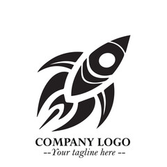 Rocket Logo Symbol in Black on the White Background with Modern Futuristic Space Design