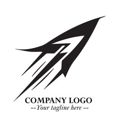 Rocket Logo Symbol in Black on the White Background with Modern Futuristic Space Design