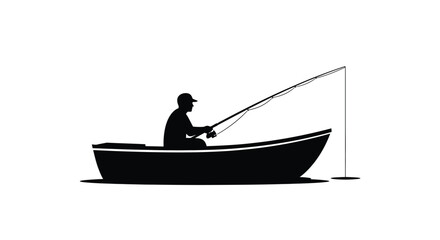 Silhouette of a fisherman in a boat enjoying the quiet waters