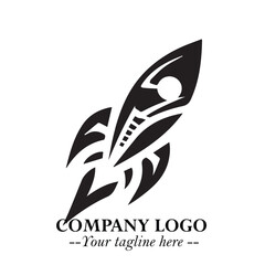Rocket Logo Symbol in Black on the White Background with Modern Futuristic Space Design