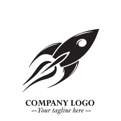 Rocket Logo Symbol in Black on the White Background with Modern Futuristic Space Design