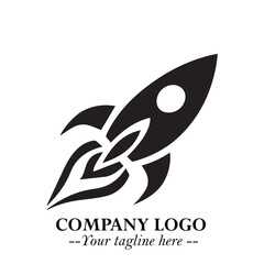 Rocket Logo Symbol in Black on the White Background with Modern Futuristic Space Design