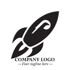 Rocket Logo Symbol in Black on the White Background with Modern Futuristic Space Design