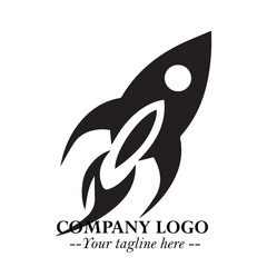 Rocket Logo Symbol in Black on the White Background with Modern Futuristic Space Design