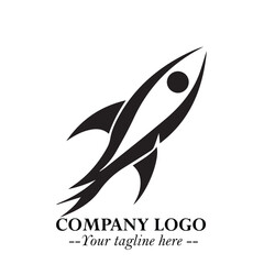 Rocket Logo Symbol in Black on the White Background with Modern Futuristic Space Design