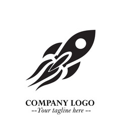 Rocket Logo Symbol in Black on the White Background with Modern Futuristic Space Design
