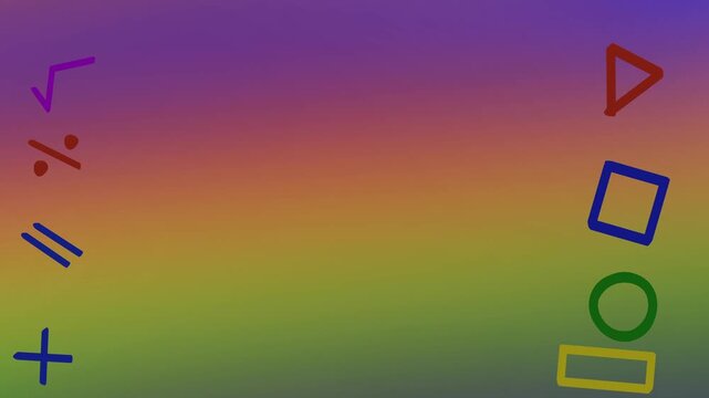 Hand Drawn Math and Geometry Symbols on a Vibrant Pixelated Background.